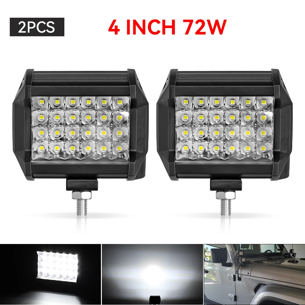 Barra de luz LED de trabajo, faro LED de 12-24V, foco de coche, lámpara antiniebla de diodo para Atv, Tractor, motocicleta, accesorios todoterreno, 4x4, 1/2/4 unidades