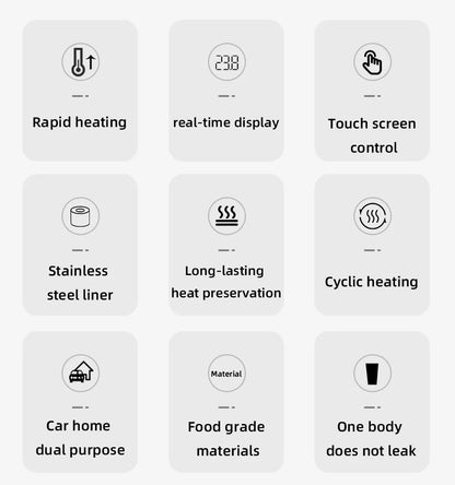 Taza calefactora para coche de 12V y 24V, hervidor eléctrico de acero inoxidable, Control inteligente de temperatura, pantalla LCD táctil, calentador de tazas de café de viaje