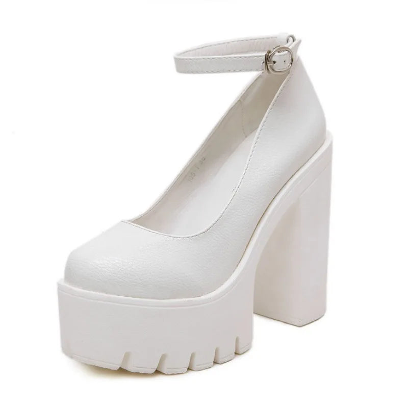 Zapatos sexis de suela gruesa para mujer, tacones altos de 14CM, hebilla de moda europea americana, tacones de plataforma para mujer, zapatos de novia
