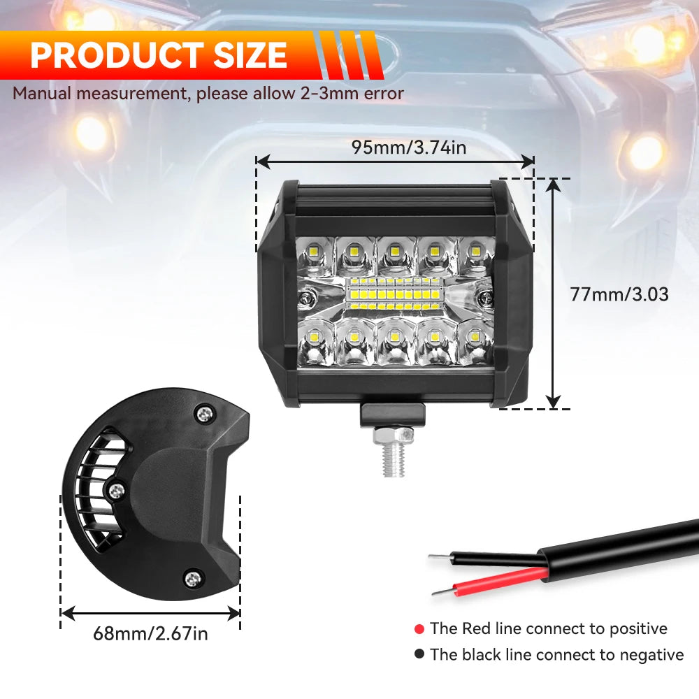 Barra de luz LED de trabajo, faro LED de 12-24V, foco de coche, lámpara antiniebla de diodo para Atv, Tractor, motocicleta, accesorios todoterreno, 4x4, 1/2/4 unidades
