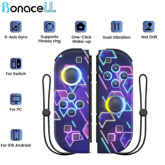 Joypad para for Nintendo Switch/OLED/Lite-vibración Turbo Wake-up FUNC NO Drift, controlador inalámbrico L/R mango luz RGB