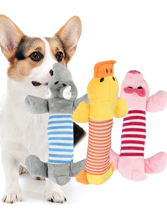 Apto para todos los mascotas, juguetes de lana para perros y gatos, muñecas populares con sonido para masticar, elefante, pato, cerdo, mascota, divertidos juguetes de peluche