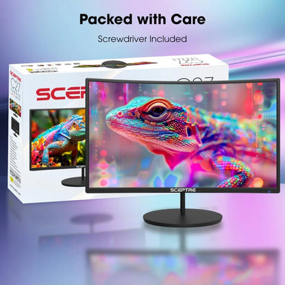Monitor LED curvo de 27" FHD 1080p 75 Hz Altavoces integrados HDMI VGA, sin bordes Metal Negro 2019