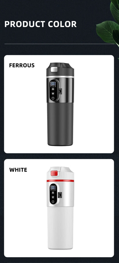 Tetera con taza calefactora eléctrica de 12V/24V y 500ML, botella con calentador de agua de acero inoxidable 304, apagado automático, taza de ebullición rápida para coche de viaje