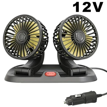 Ventilador automotriz del coche del ventilador 12v 24v 360 °   Ventilador de aire ajustable de 3 cabezales, tarjeta de estacionamiento temporal multifuncional de poco ruido, ventilador para vehículos