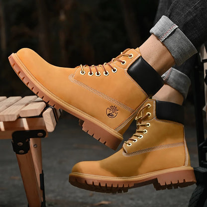 Zapatos para caminar de alta calidad para hombre, botas altas de ocio para deportes al aire libre a la moda, botas planas antideslizantes de terciopelo para invierno con cordones para hombre