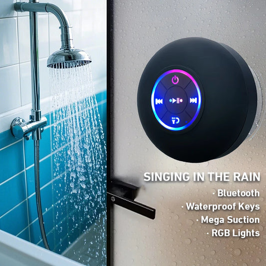 Altavoz Bluetooth resistente al agua con luces LED coloridas, fuerte ventosa y soporte para teléfono, mini altavoz portátil para exteriores/espectáculos