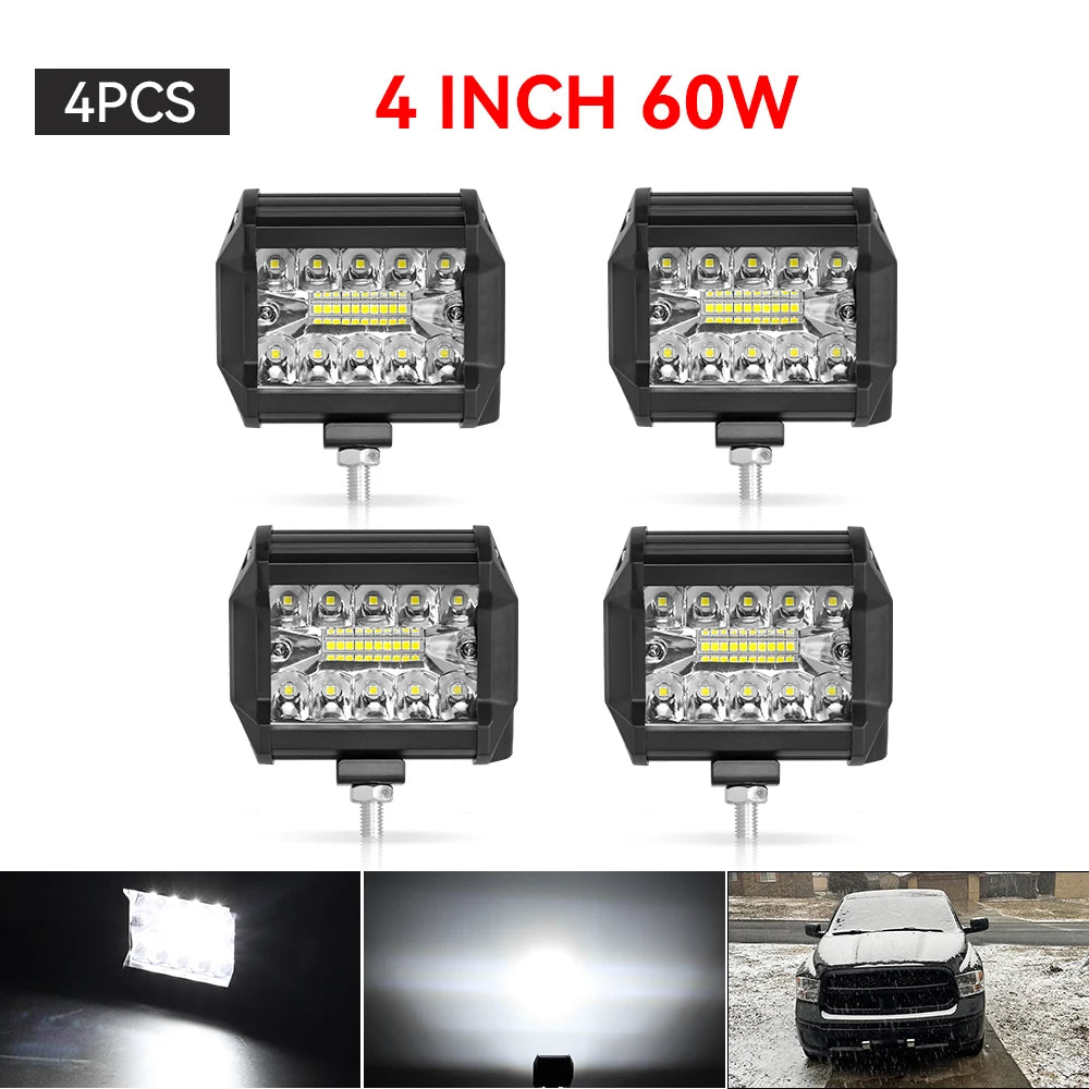 Barra de luz LED de trabajo, faro LED de 12-24V, foco de coche, lámpara antiniebla de diodo para Atv, Tractor, motocicleta, accesorios todoterreno, 4x4, 1/2/4 unidades