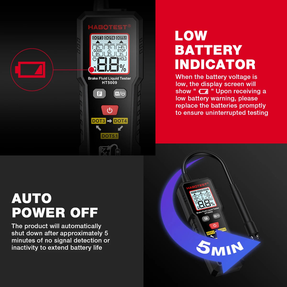 Probador de líquido de frenos Digital, Detector de aceite de frenos de coche para DOT3/DOT4/DOT5.1, retroiluminación, sonda Flexible, analizador de humedad de aceite de frenos