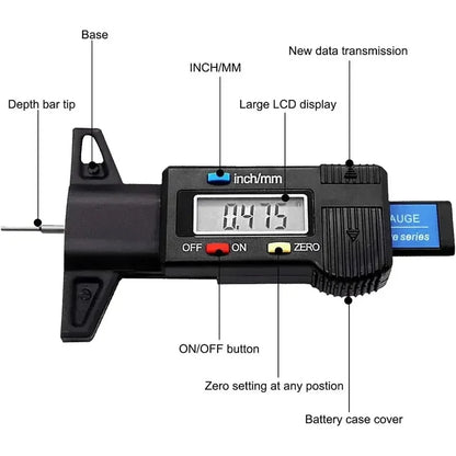 Calibrador de profundidad Digital, medidor de profundidad de la banda de rodadura, LCD, medidor de banda de rodadura de neumáticos para neumáticos de coche, herramienta de medición de 0-25mm, herramientas de reparación de