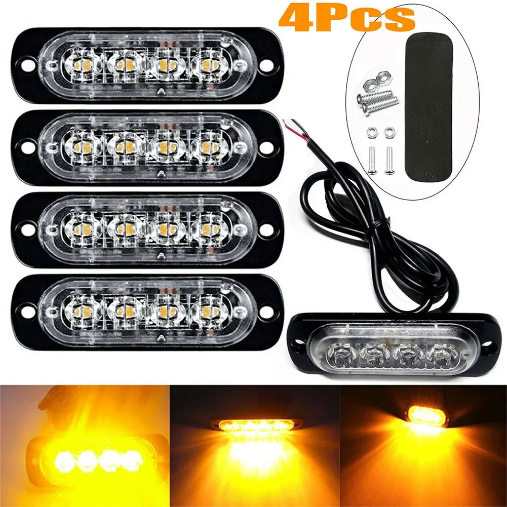 4x 4LED luz de advertencia de coche luz de avería de parrilla coche camión remolque baliza lámpara LED luz lateral ámbar para coches 12V - 24V