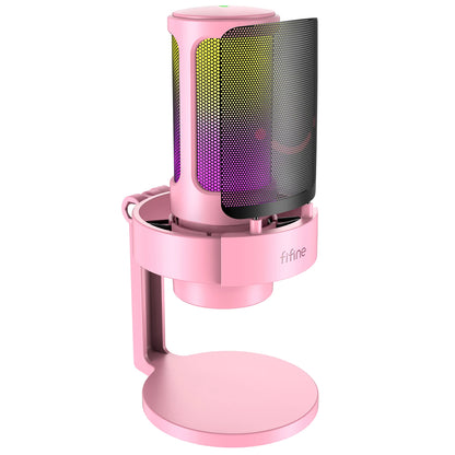 Micrófono USB FIFINE para grabar y transmitir en PC y Mac, salida de auriculares y botón de silencio táctil, micrófono con 3 modos RGB -A8