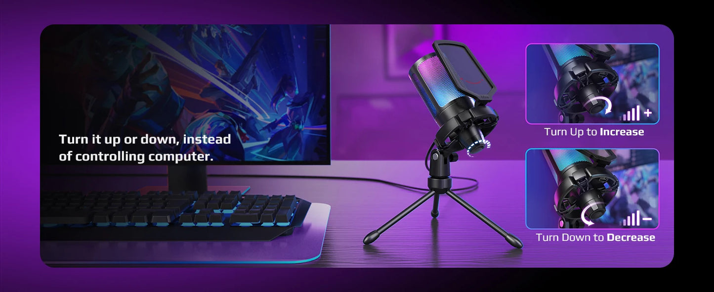 FIFINE Micrófono de condensador USB para juegos, para PC PS4 PS5 MAC con soporte de choque y filtro pop y control de ganancia para podcasts, Ampligame A6V