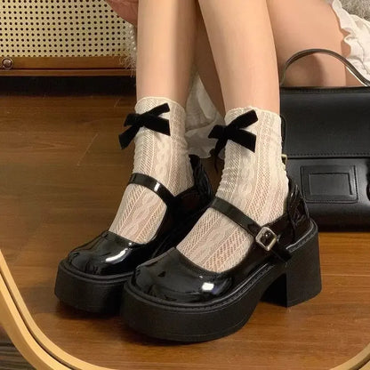 Botines gruesos negros con plataforma para mujer, zapatos Mary Jane cortos, elegantes con tacones medios, botines Lolita para mujer, botas Y2k en oferta