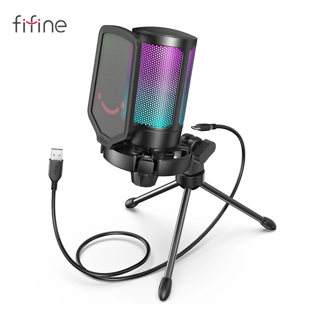 FIFINE Micrófono de condensador USB para juegos, para PC PS4 PS5 MAC con soporte de choque y filtro pop y control de ganancia para podcasts, Ampligame A6V