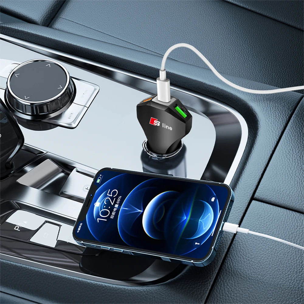 Cargador de coche con puertos USB tipo C, adaptador de carga súper rápida para Audi Sline Quattro RS S TT A1 A2 A3 A4 A5 A6 A7 A8 Q1 Q2 Q3 Q4 S4S