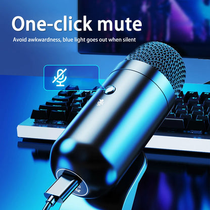 Micrófono de reducción de ruido de micrófono de PC de juego USB para podcasts de streaming, micrófono de escritorio capacitor de computadora RGB para videos de YouTube