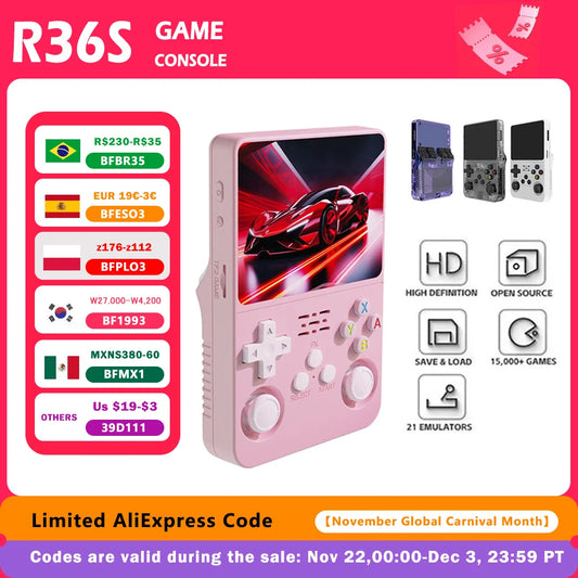 R36s nueva consola de juegos portátil Linux de código abierto pantalla IPS de 3,5 pulgadas reproductor de vídeo portátil de 128GB regalo de Navidad