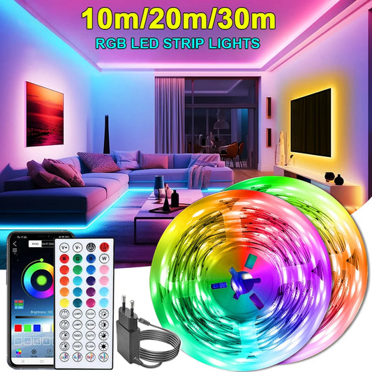 Tira de luces LED de 10m, 20m, 30m, sincronización de música, cinta de luces Led RGB para habitación, decoración de fiesta en casa, retroiluminación de TV, cinta Felxible