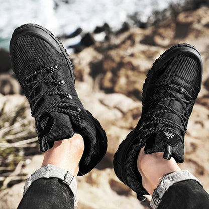 HIKEUP-zapatos de senderismo antideslizantes para hombre, calzado transpirable para exteriores, resistente a salpicaduras, para escalada, turismo, montaña