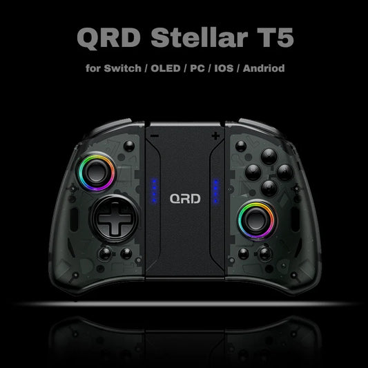 Joy-pad inalámbrico con luz QRD Stellar T5 Original con luces RGB para Switch/Lite/OLED/Switch 2, con programable, Turbo y Macro