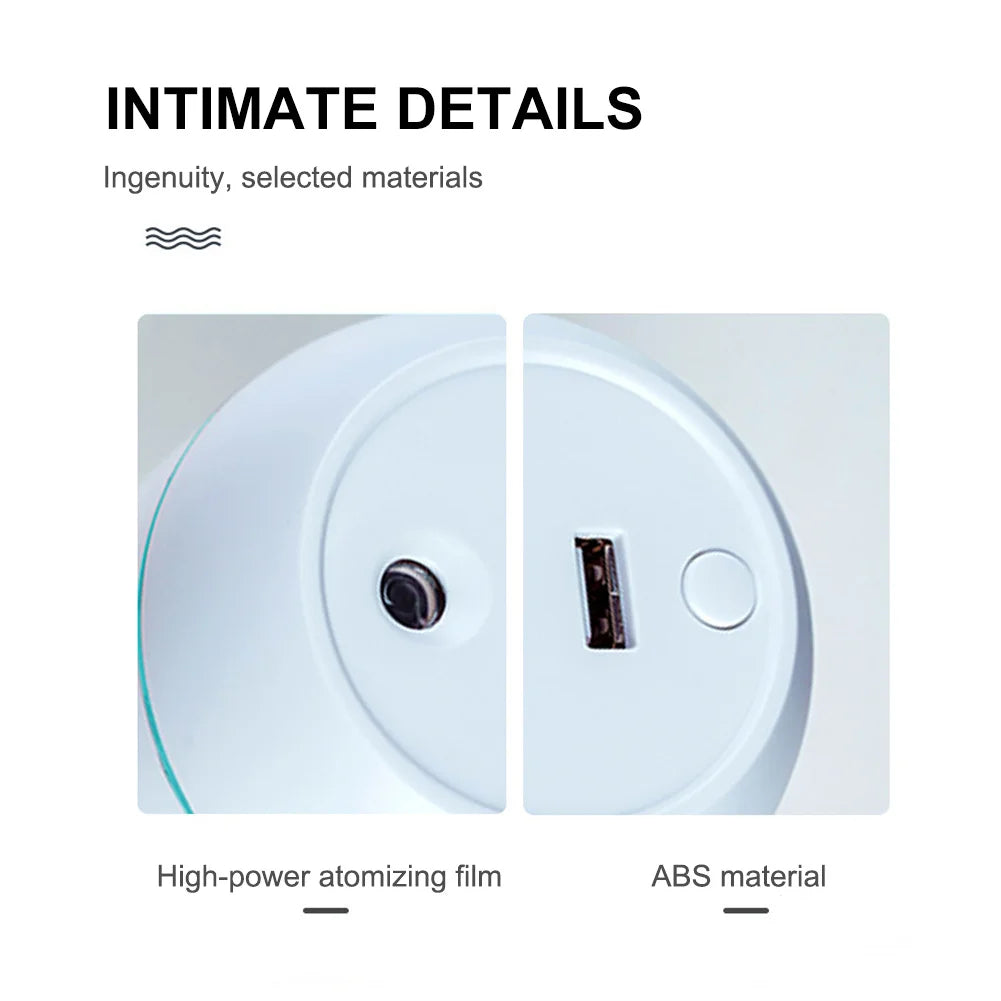 Mini humidificador de aire USB, difusor de aceites esenciales para el hogar y el coche, generador de niebla silencioso ultrasónico con lámpara LED de Color