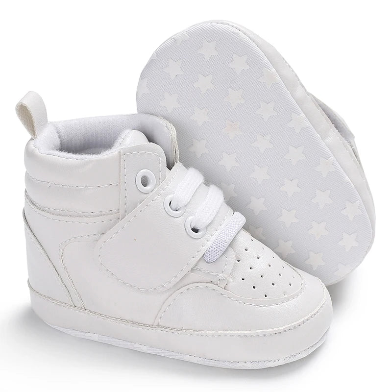 Zapatillas de deporte a la moda para bebés recién nacidos, zapatos altos con cordones sólidos para niños y niñas, zapatos transpirables antideslizantes para primeros pasos de 0 a 18 meses