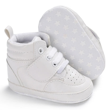 Zapatillas de deporte a la moda para bebés recién nacidos, zapatos altos con cordones sólidos para niños y niñas, zapatos transpirables antideslizantes para primeros pasos de 0 a 18 meses