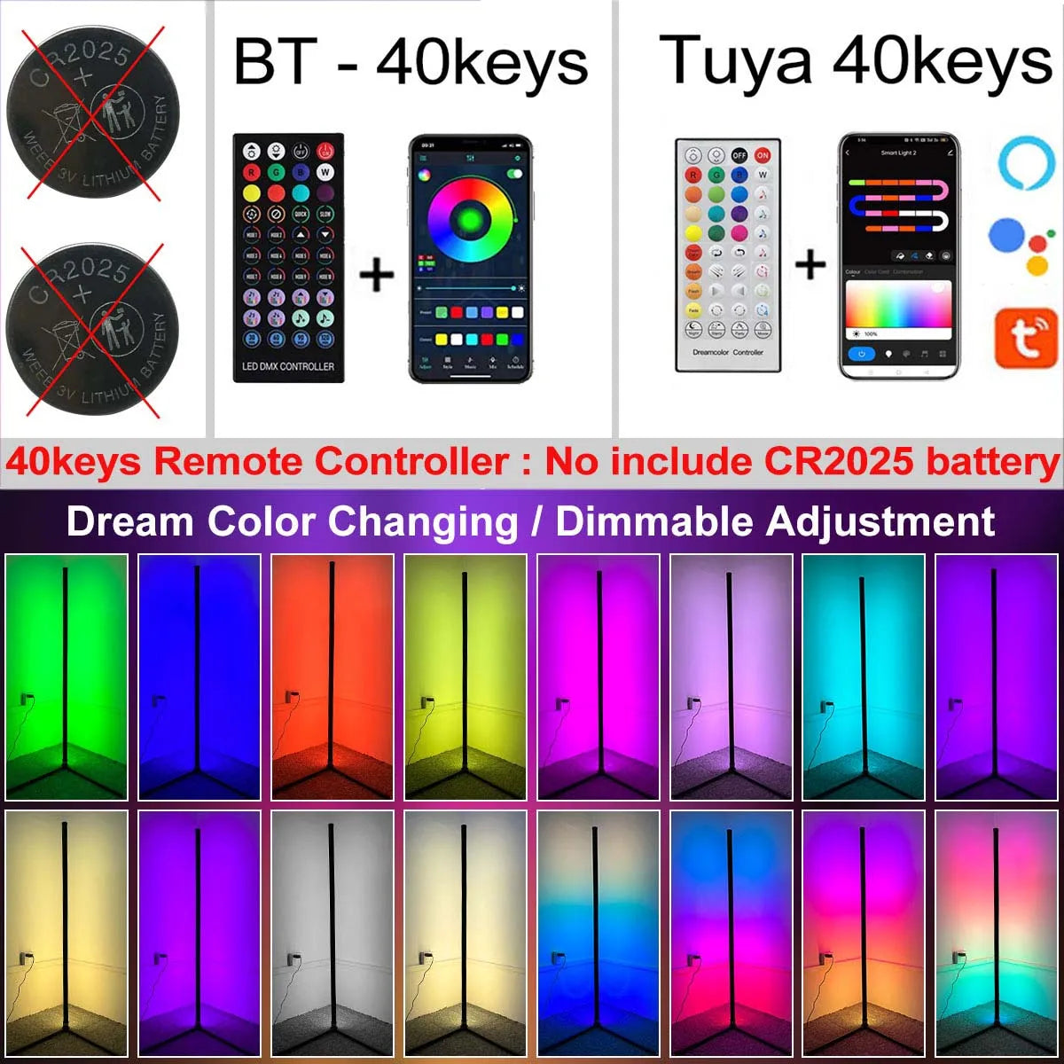 Lámpara de pie de esquina inteligente Tuya de 160cm, iluminación LED RGB regulable, iluminación de ambiente moderna, luces de soporte Alexa para dormitorio, juegos, decoración para sala de estar
