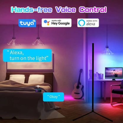 Lámpara de pie de esquina inteligente Tuya de 160cm, iluminación LED RGB regulable, iluminación de ambiente moderna, luces de soporte Alexa para dormitorio, juegos, decoración para sala de estar