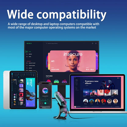 Micrófono de reducción de ruido de micrófono de PC de juego USB para podcasts de streaming, micrófono de escritorio capacitor de computadora RGB para videos de YouTube