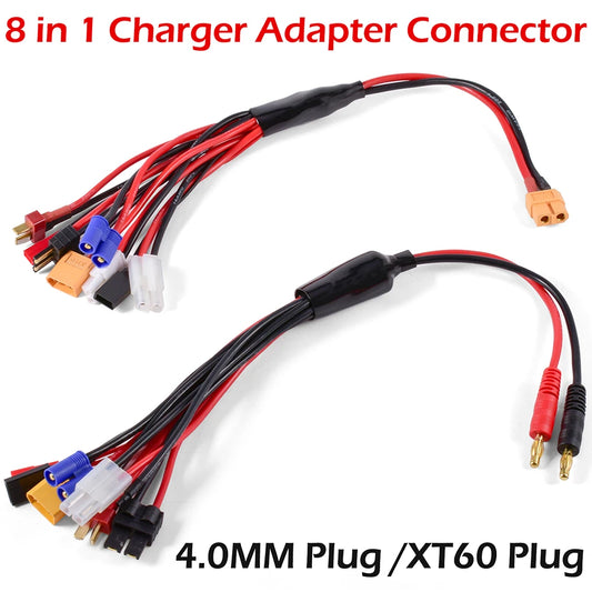 Conector adaptador de cargador RC 8 en 1, cargador 4,0mm Banana XT60 TRX Tamiya Lipo para coche RC Drone Imax B6 B6AC Cable de batería