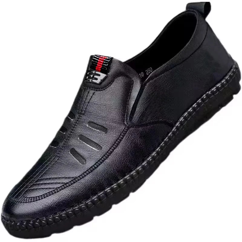 Mocasines de cuero PU para hombre, zapatos planos antideslizantes para caminar, zapatos informales transpirables sin cordones para exteriores para trabajo masculino, zapatillas de deporte para conducir en la oficina2