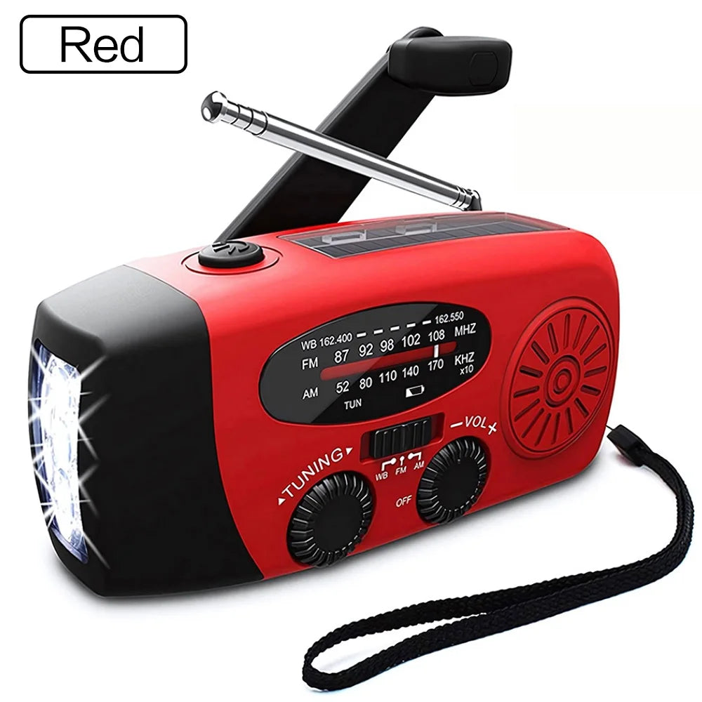 Luz de Camping alimentada por manivela Solar con Radio AM/FM para exteriores, linterna LED de dinamo de mano multifuncional con carga USB de 2000mAh