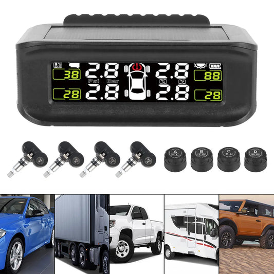 Sistema de monitoreo de presión de neumáticos con pantalla Digital de seguridad para coche, sistema de alarma de presión de neumáticos inalámbrico TPMS con energía Solar
