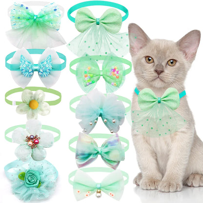 10 Uds. Collar con lazo para perro, Collar ajustable con lazos para perro y gato, corbata ostentosa de encaje para accesorios para perros pequeños, proveedor de aseo para cachorros