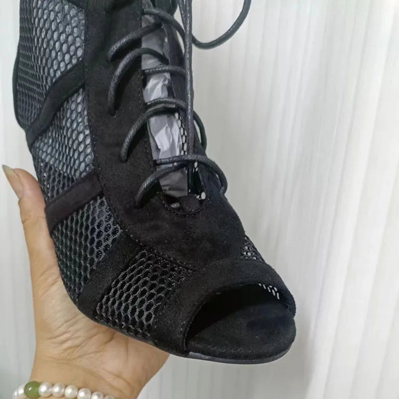 Zapatos negros sexis con cordones cruzados para mujer, cómodos tacones finos de alta calidad, sandalias de baile con punta abierta, zapatos de tacón calados con correa en el tobillo