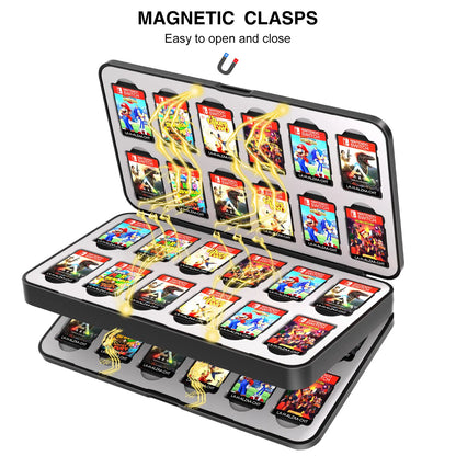 Caja de almacenamiento de tarjetas de juego con interruptor 48 en 1, caja de tarjetas de juego con interruptor magnético, accesorios de juego con forro de silicona suave