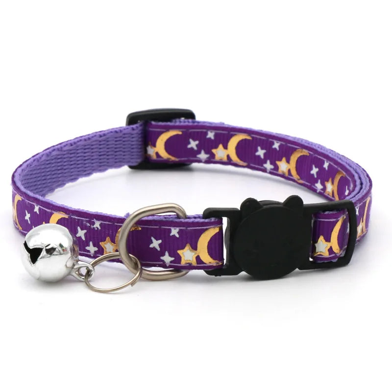 Collar de gato con campana, estrella de dibujos animados, Luna, perro, cachorro, gato, gatito, Collar de anillo de campana de seguridad ajustable, joyería para gato