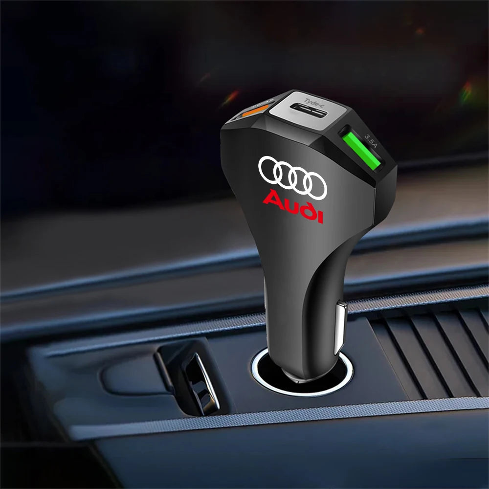 Cargador de coche con puertos USB tipo C, adaptador de carga súper rápida para Audi Sline Quattro RS S TT A1 A2 A3 A4 A5 A6 A7 A8 Q1 Q2 Q3 Q4 S4S