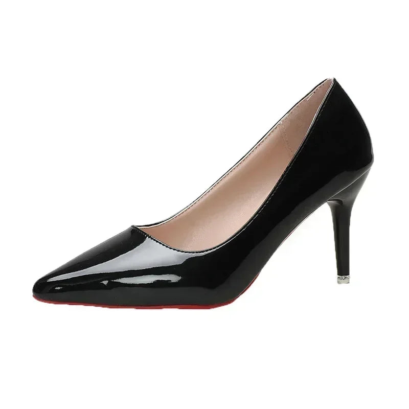 Zapatos de tacón alto sexis con parte inferior roja para mujer, zapatos de tacón clásicos para mujer, zapatos de tacón de vestir de cuero para otoño, tacones altos para banquete y boda