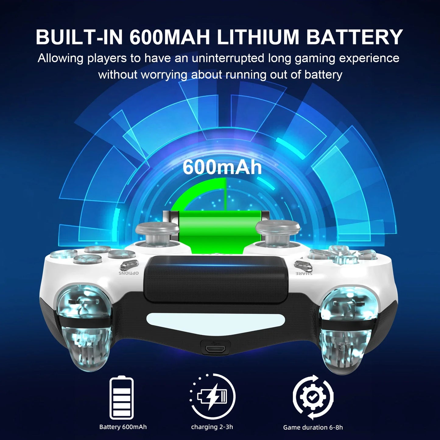 GAMINJA-controlador de juego inalámbrico con luz RGB para consola PS4, PS3, ordenador, PC, LED, Bluetooth, giroscopio de 6 ejes, doble vibración