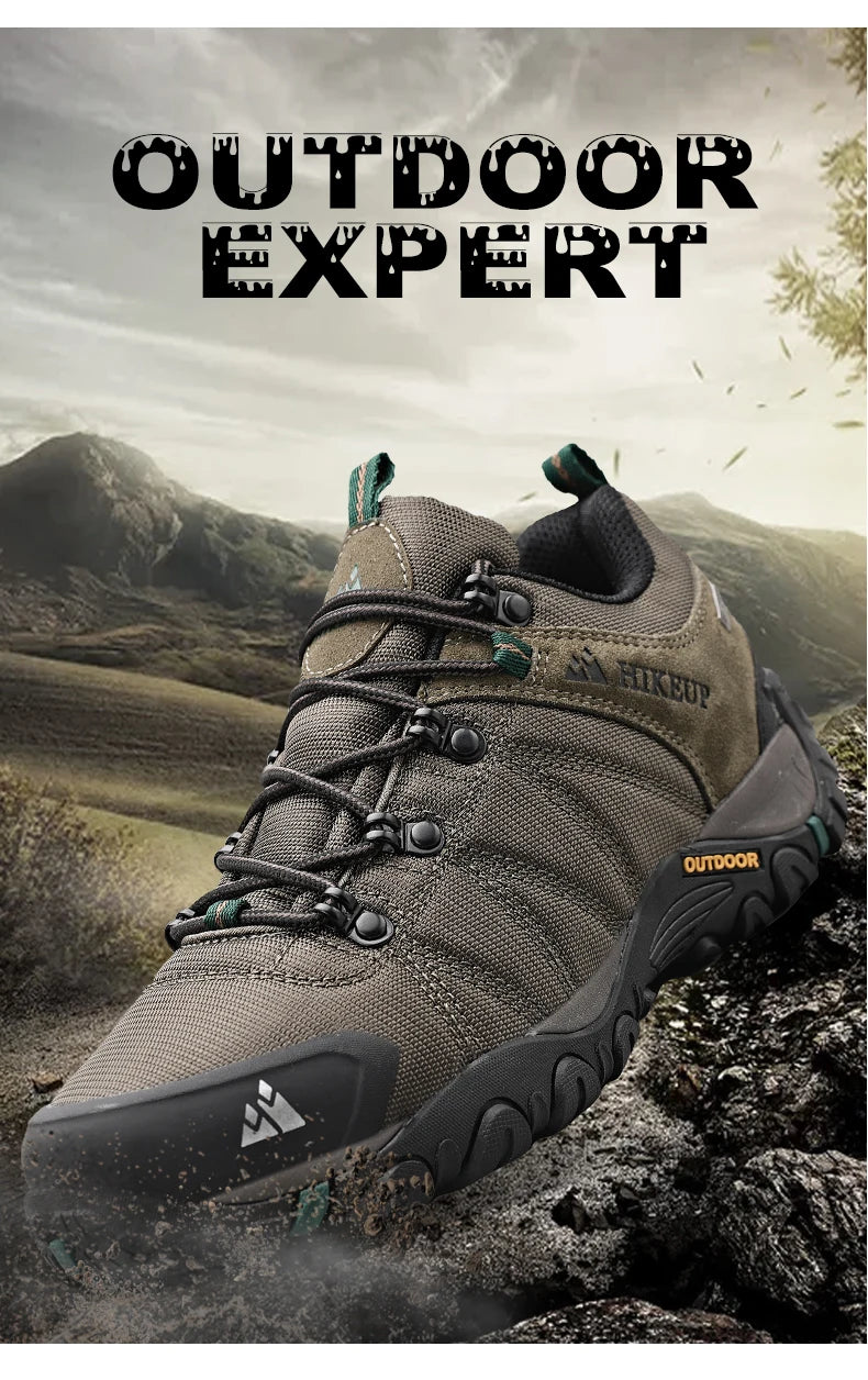 HIKEUP-zapatos de senderismo antideslizantes para hombre, calzado transpirable para exteriores, resistente a salpicaduras, para escalada, turismo, montaña