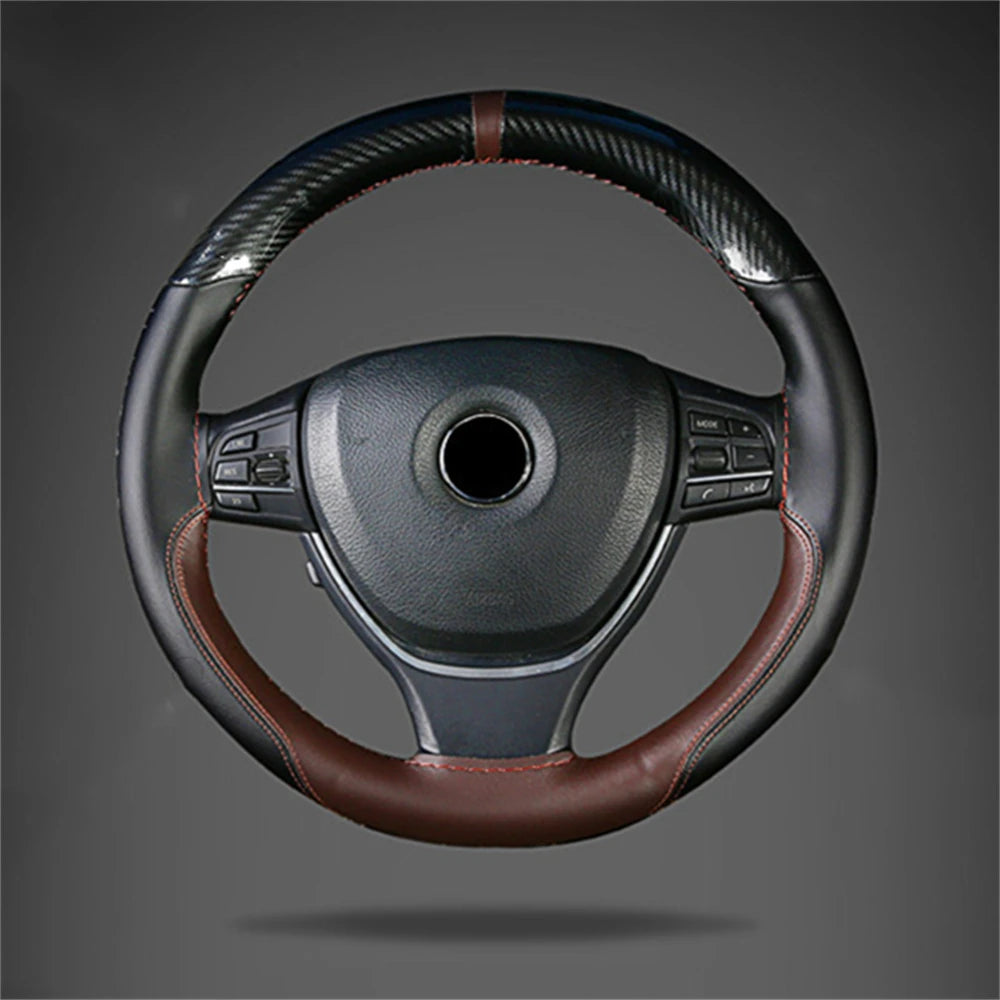 Protector de fibra de carbono para volante de coche, cubierta Universal para coser a mano, Protector de cuero de punto DIY, cubierta trenzada para volante de 38 cm
