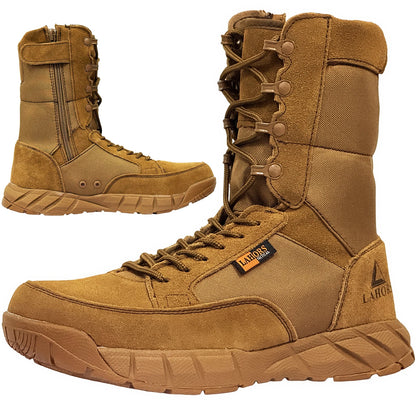 LAHORS, botas tácticas ligeras originales para hombre con cremallera, entrenamiento de combate, cordones, impermeables, zapatos transpirables para senderismo al aire libre