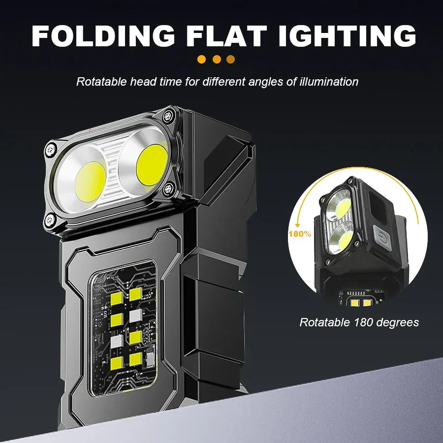MINI linterna LED recargable por USB, linterna portátil con imán trasero, linterna de Camping superbrillante, luz de emergencia COB lateral