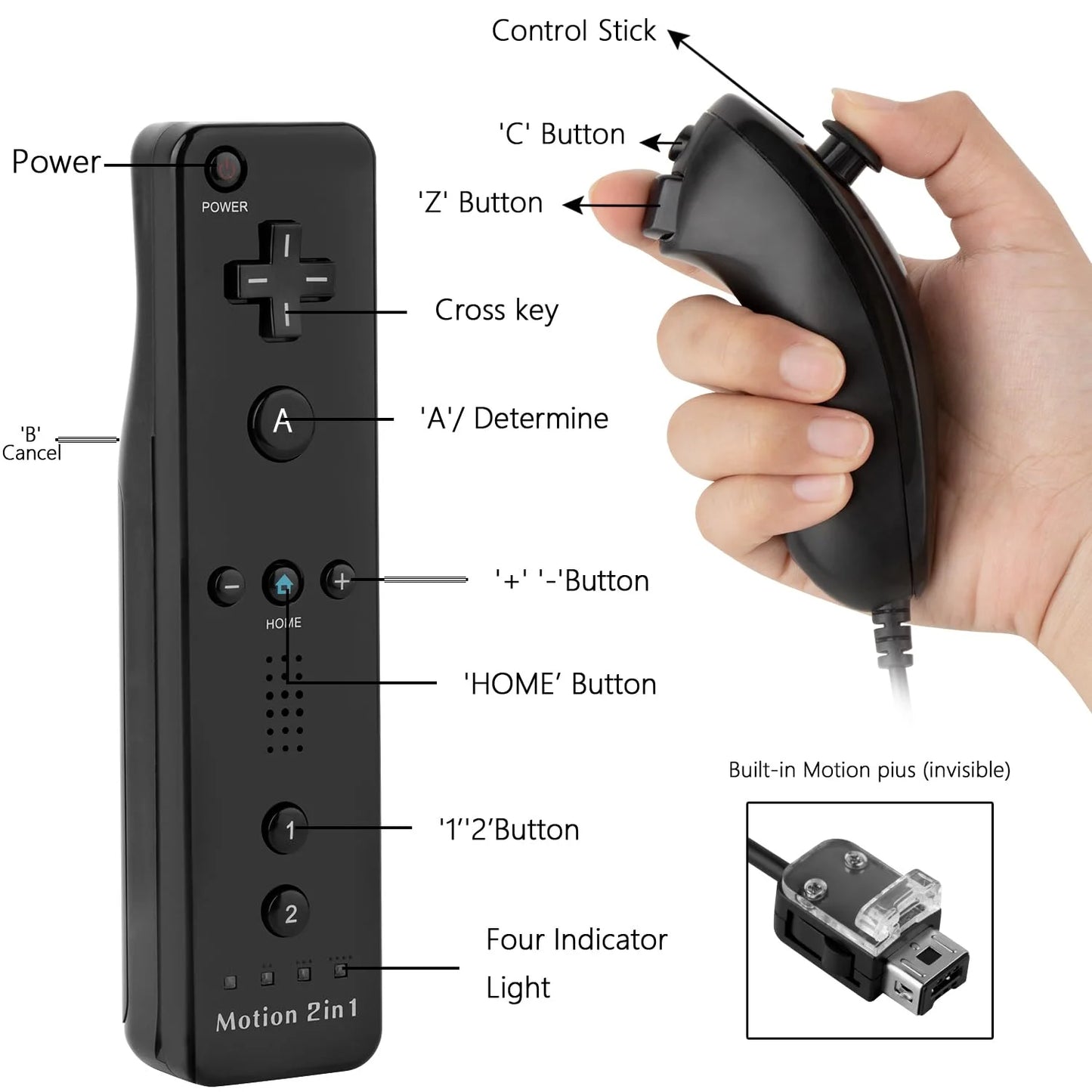 Controladores STORM WYRM compatibles con wii y Wii U con Motion Plus incorporado, controlador con funda de silicona y muñeca WU001