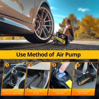 Compresor de aire portátil para coche, inflador de neumáticos con cable Digital, bomba de aire de neumáticos con luz LED de emergencia para coche, motocicleta, bicicleta