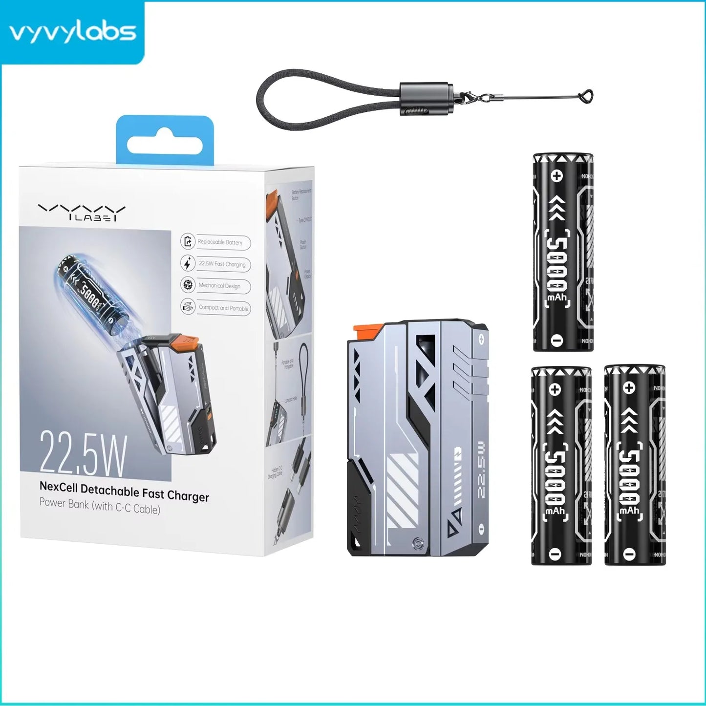 VYVYLABS 30000mAh banco de energía CCC desmontable cargador rápido 22,5 W cargador portátil inalámbrico 21700 PowerBank para batería de repuesto iP 17