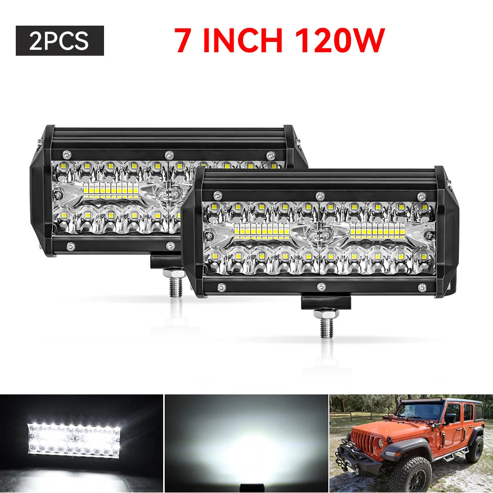 Barra de luz LED de trabajo, faro LED de 12-24V, foco de coche, lámpara antiniebla de diodo para Atv, Tractor, motocicleta, accesorios todoterreno, 4x4, 1/2/4 unidades